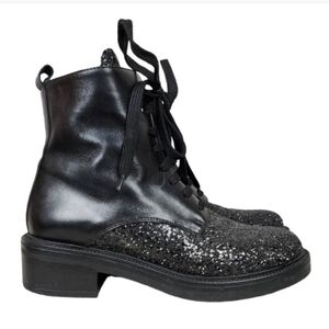 Tosca Blu Leather Combat  Boots Black Glitter Accents Size 39 Goth Punk